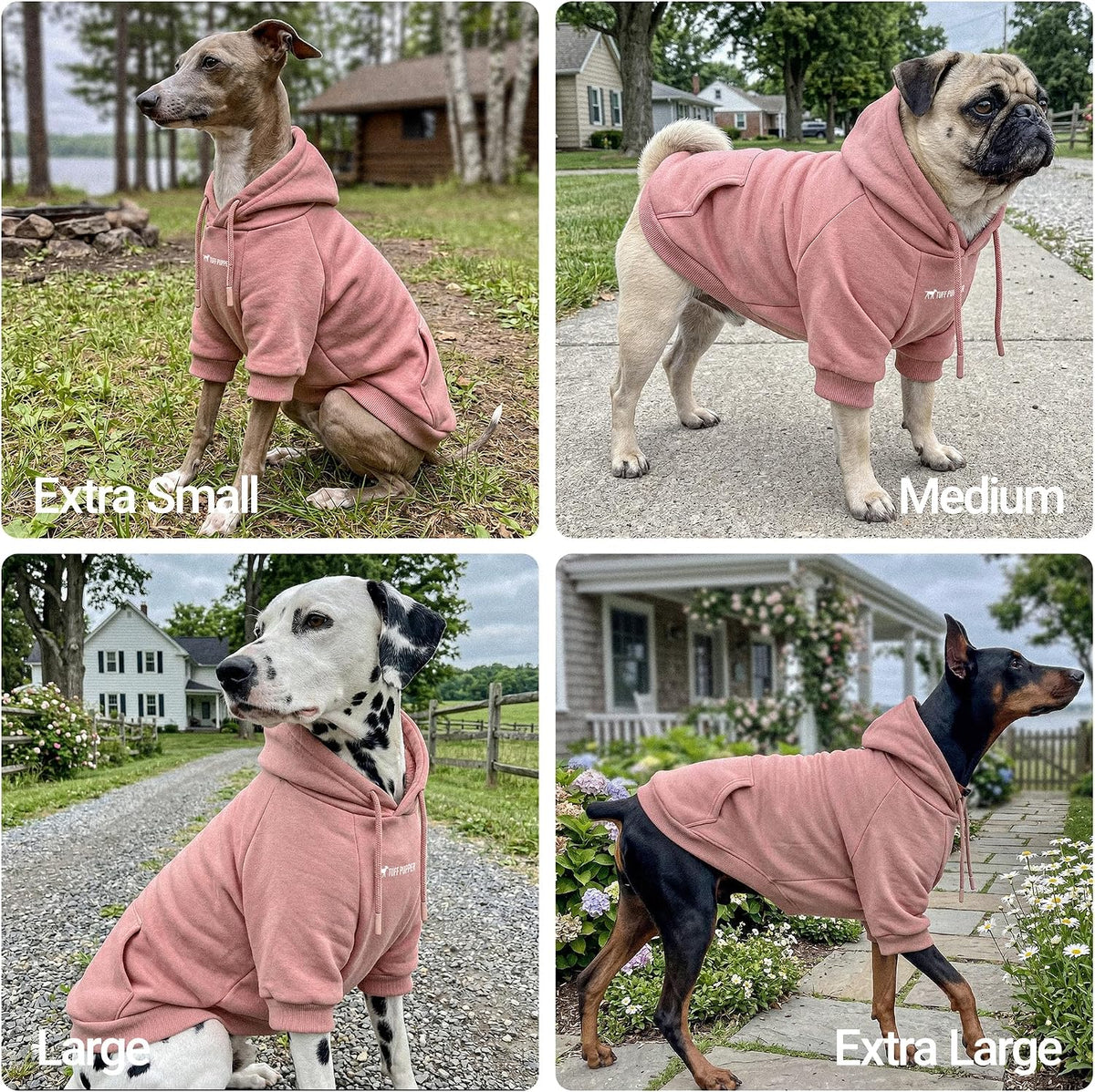 Tuff Pupper Dog Hoodie, Premium Quality Insulated Fabric - Dusty Pink / X-Small (10-15 lbs) - image 3