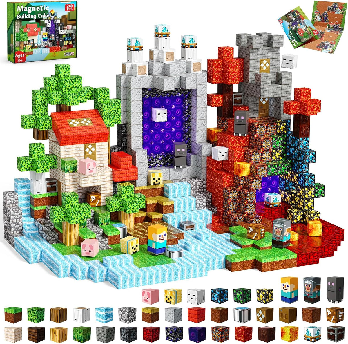 Magneverse Magnetic Blocks, Magnet Building Cubes for Boys Girls - Portal / 240 pcs