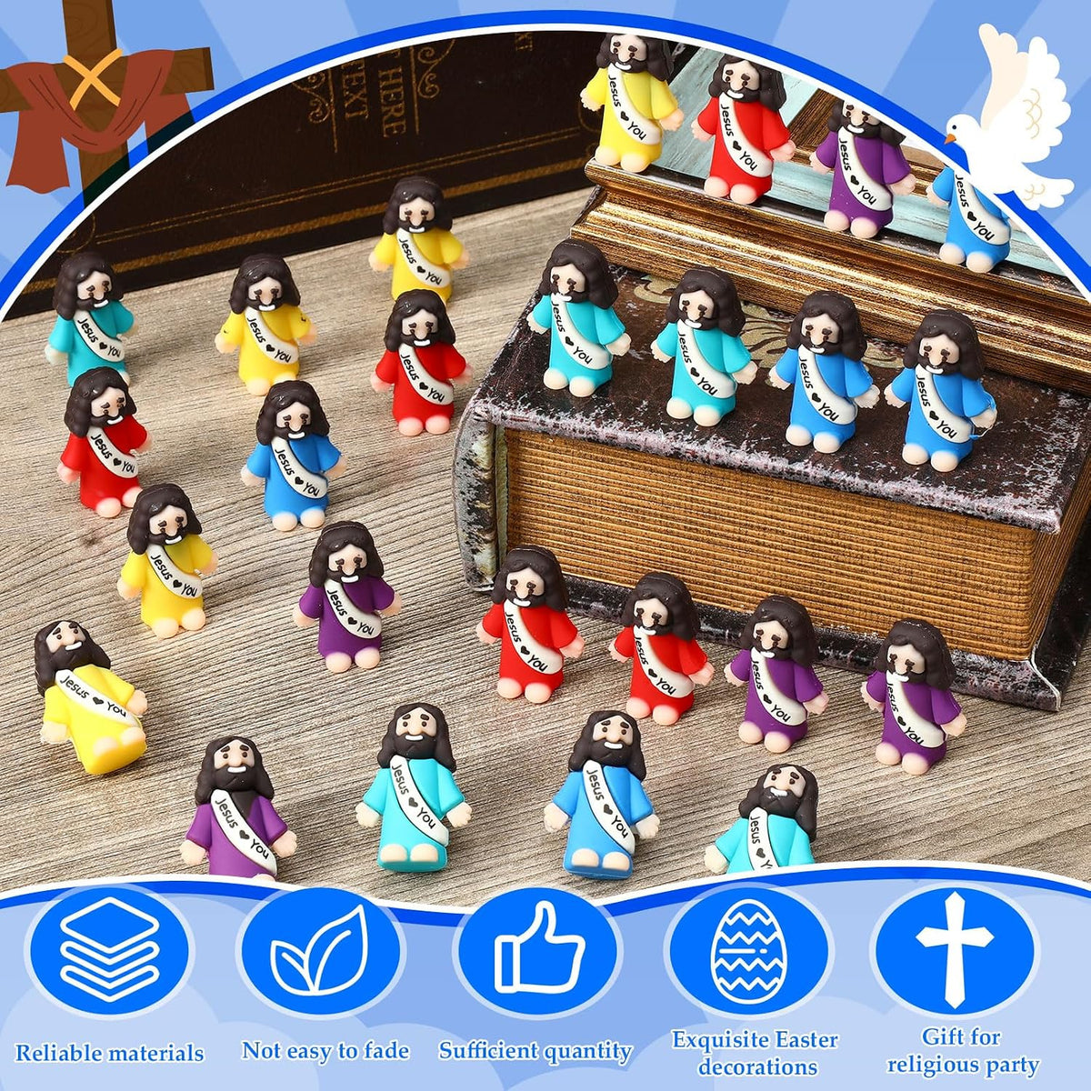 Bememo 50pcs Mini Jesus Loves You Religious Figures - Colorful - image 3