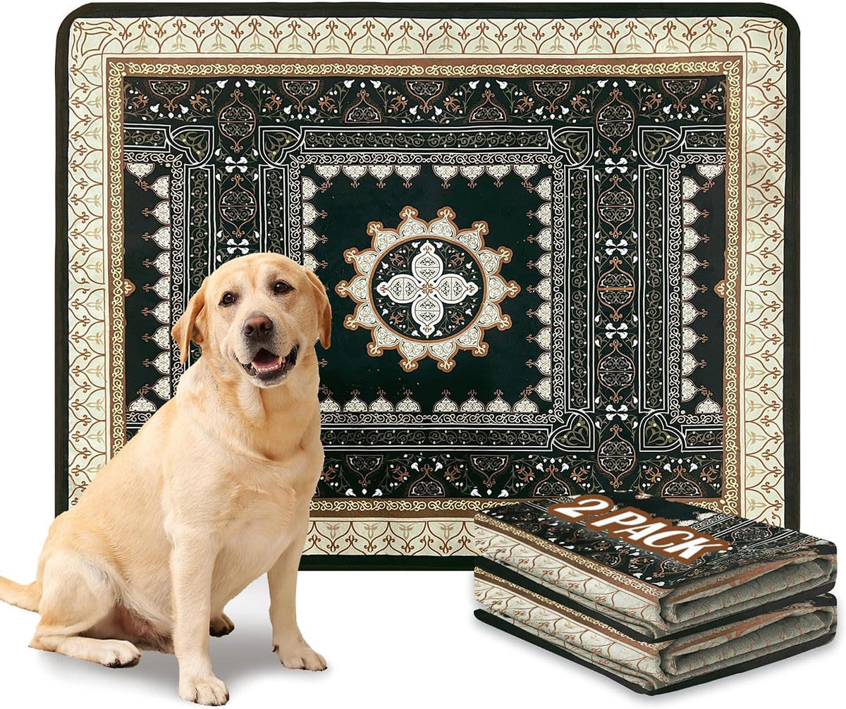 Washable Pee Pads for Dogs, Reusable Puppy Pads 36"x 41" 2 Pack – Essentials for Dogs - Medallion Black Green / 36"*41"(Pack of 2)