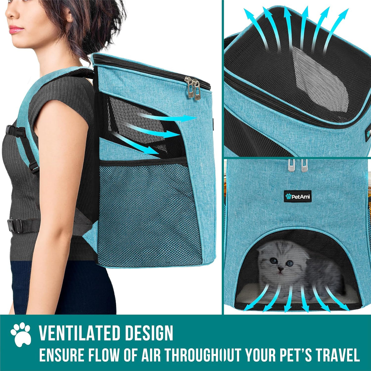 PetAmi Cat Backpack Carrier for Small Dogs and Large Cats - Sea Blue - image 4