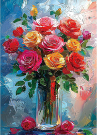 1000 Piece Jigsaw Puzzles for Adults, Lakeside Cabin with Letter – Fun for Kids & Family - Colorful - Rose Flower Oil Painting / 27.5" X 19.7"