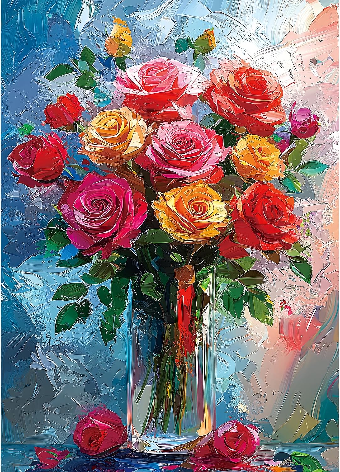 1000 Piece Jigsaw Puzzles for Adults, Lakeside Cabin with Letter – Fun for Kids & Family - Colorful - Rose Flower Oil Painting / 27.5" X 19.7"