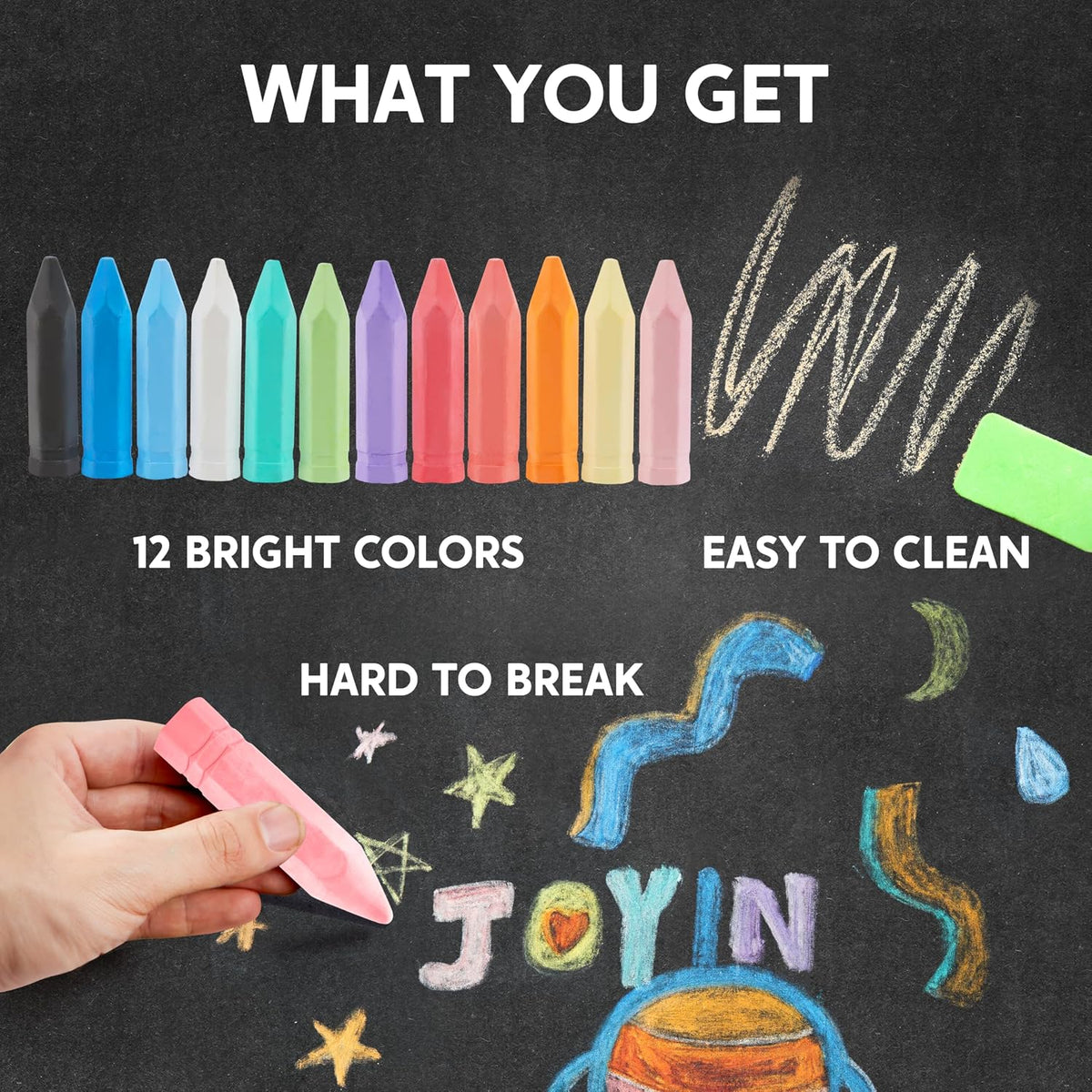 JOYIN 48 PCS Cone Shaped Washable Sidewalk Chalks Set, 12 Colors - image 2
