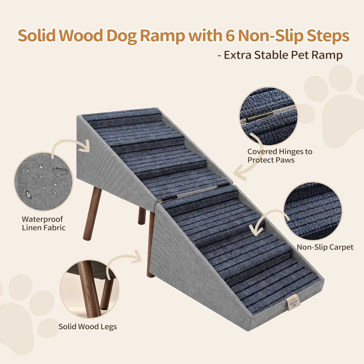 XXL 2-in-1 Ottoman Dog Stairs for Large Dogs - Gray H 21.6" - image 4