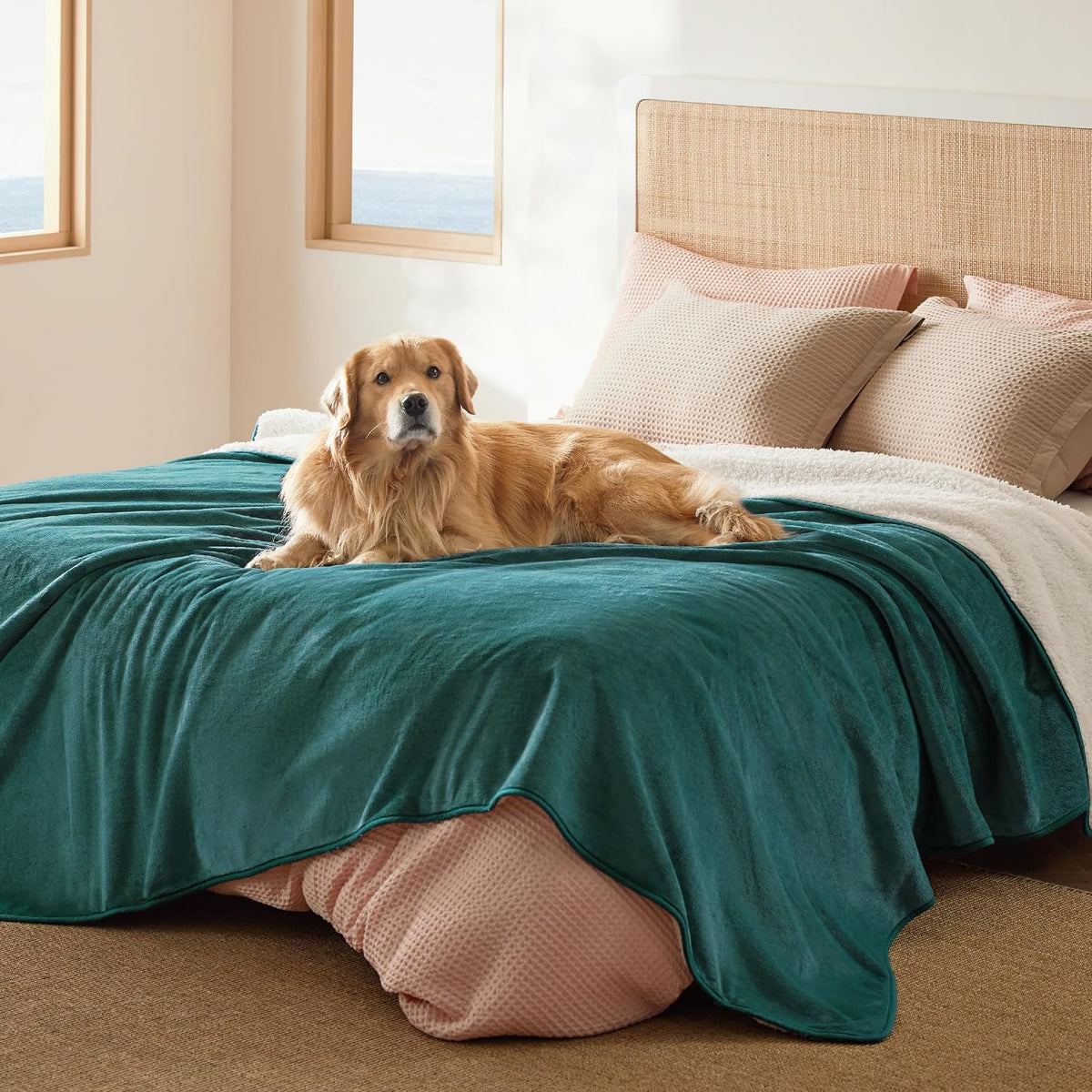 Bedsure Waterproof Dog Blankets for Small Dogs Soft Cat Blanket Warm - Queen(86x90") / Green