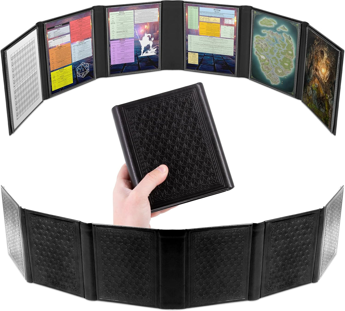 CASEMATIX miniature 6-panel faux leather DM screen with d20 pattern - view 2
