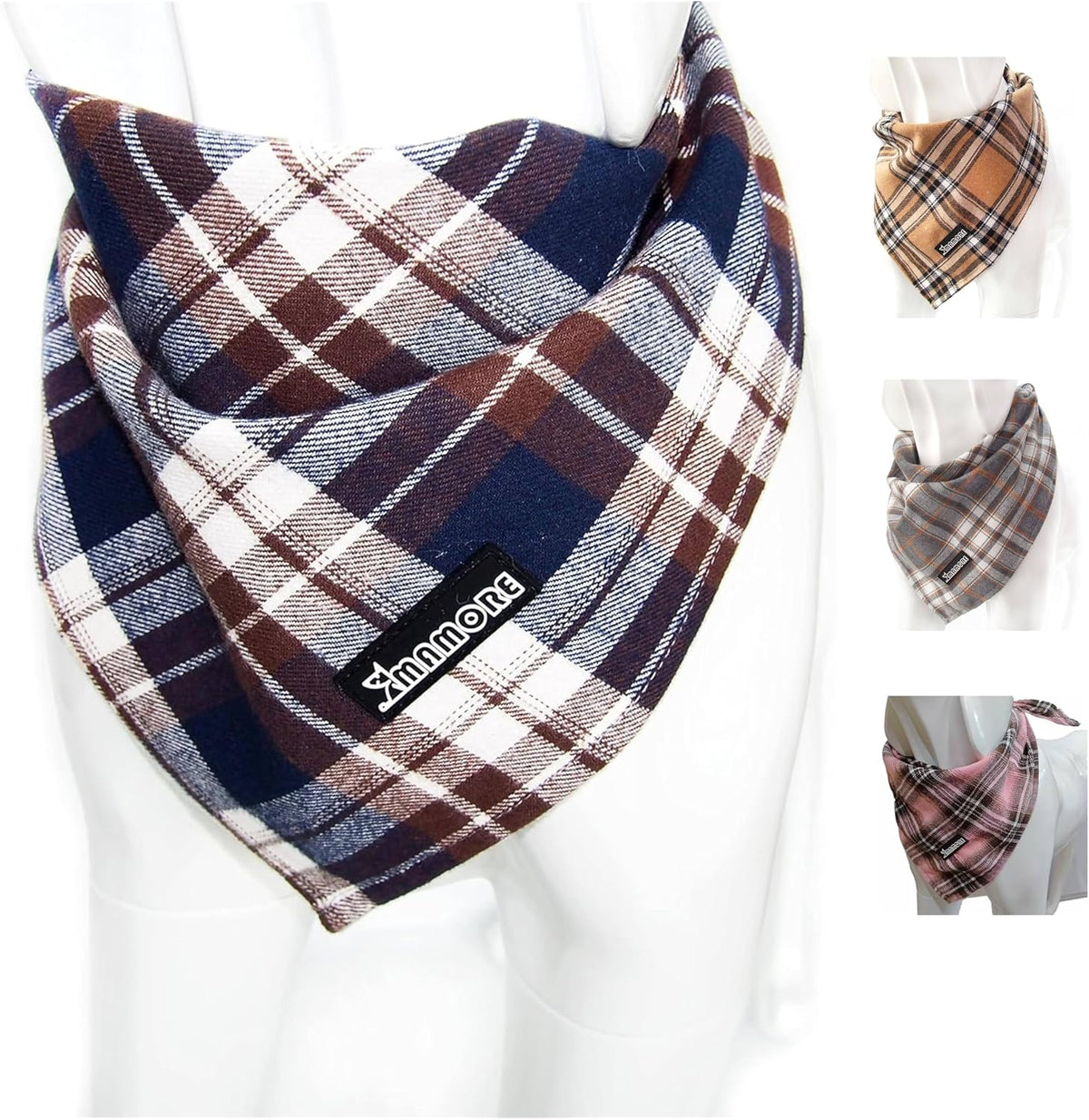 Soft Washable Plaid Bandanas for Dogs and Cats - Brown&Blue / Large