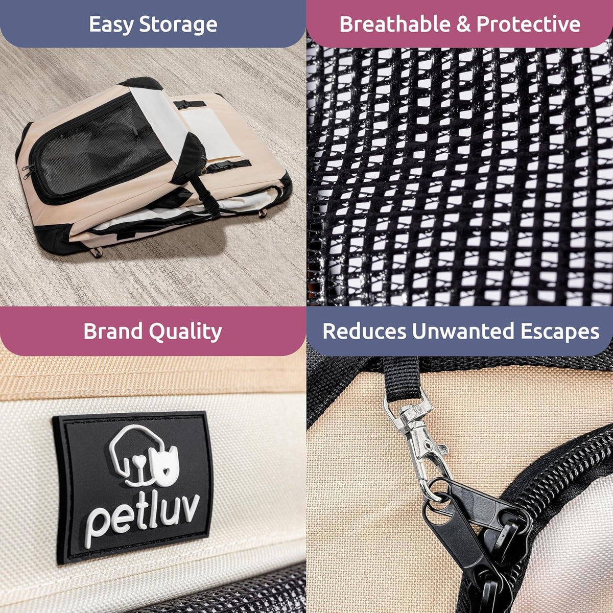 Cat & Dog Pet Carrier, Fits 2 Cats or Medium Dog Comfortably - Tan / Large - image 3