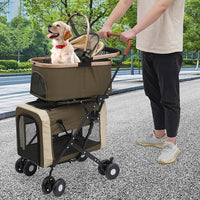 2-Layers Pet Stroller for 2 Cats/Dogs,Foldable Lightweight 77lbs Capacity Carrier, 4 Wheels, Removable Basket & Storage Pocket,for Small Pets (Green)