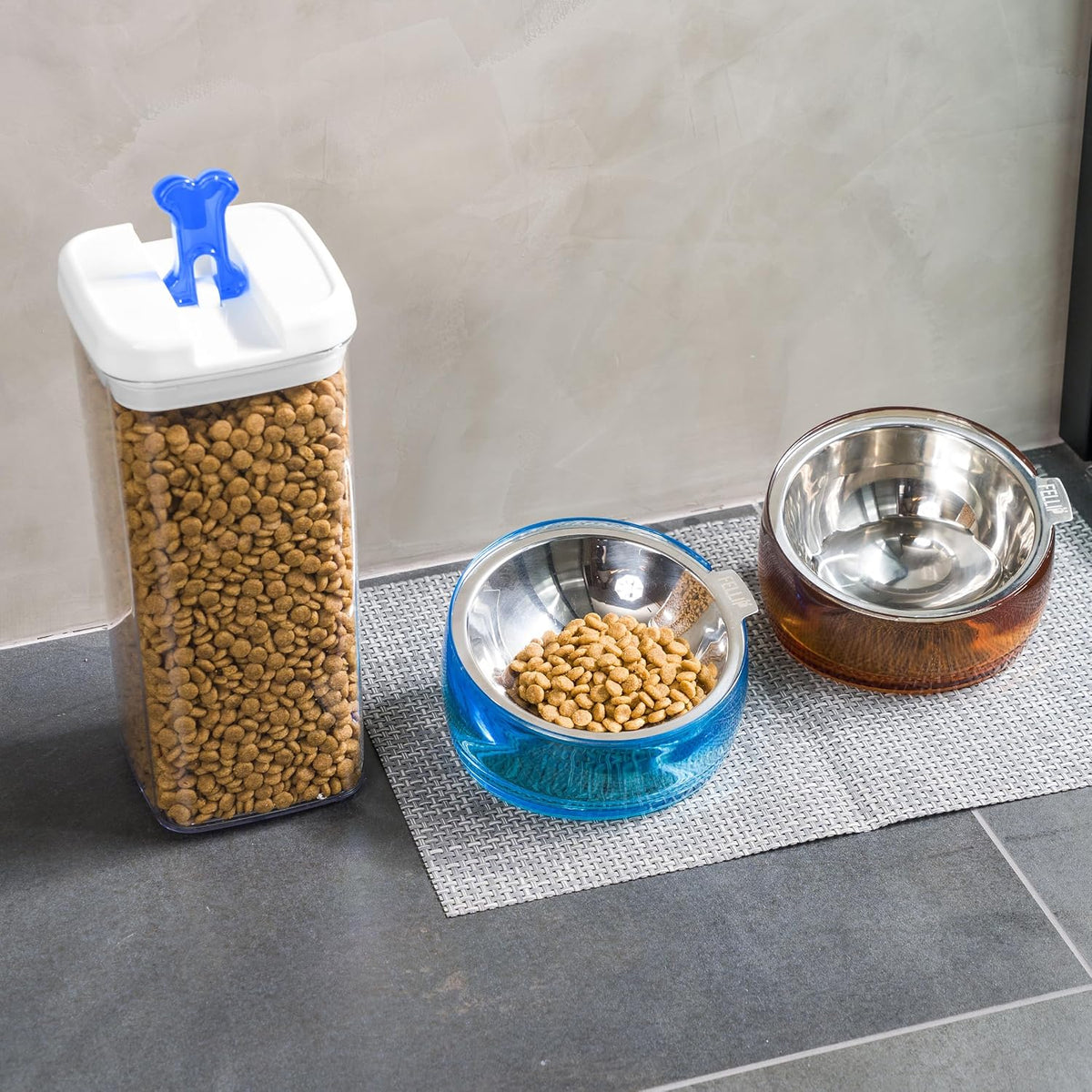 Felli Pet Oblik Acrylic Raised Dog Food Water Bowl Stainless Steel - Sapphire / 1.5 Cups Oval Dish - image 3