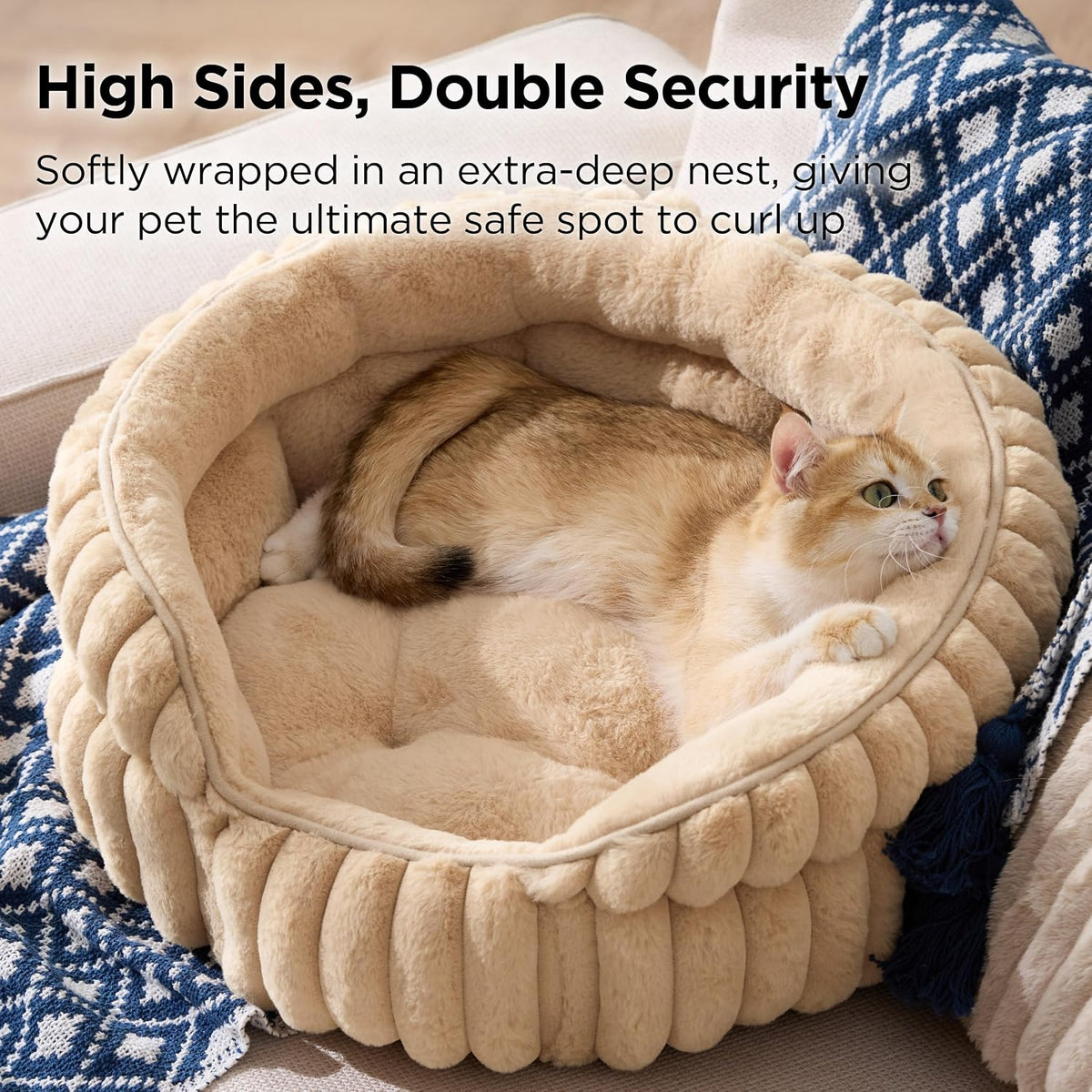 Bedsure ComfyFleece Washable Cute Cat Bed, Soft Round Kitten Bed - 20''x20''x8'' / Sandy Beige - image 3