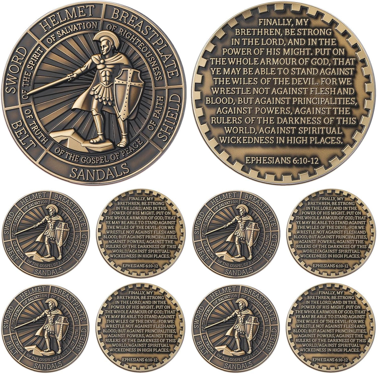 Nosiny 10 piece armor of God prayer coins in classic style alloy metal - view 6