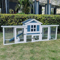 Large Outdoor Rabbit Hutch Weatherproof 2-Story Chicken Coop & Bunny Cage, Wooden Indoor/Outdoor Pet House with No-Leak Tray, Waterproof Roof & Pull-Out Tray (56.8" L x 34.7" H, Grey Blue&White)