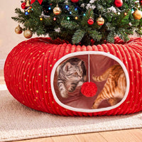 Cat Tunnel Bed with 40 Pcs Interactive Cat Toys - Red / Medium - image 3