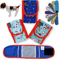 Pack of 3 Dog Belly Band Puppy Diapers Male Boy Belly Wrap Reusable - S: Waist 11" - 13" / Pack of 3 - Orange Trim