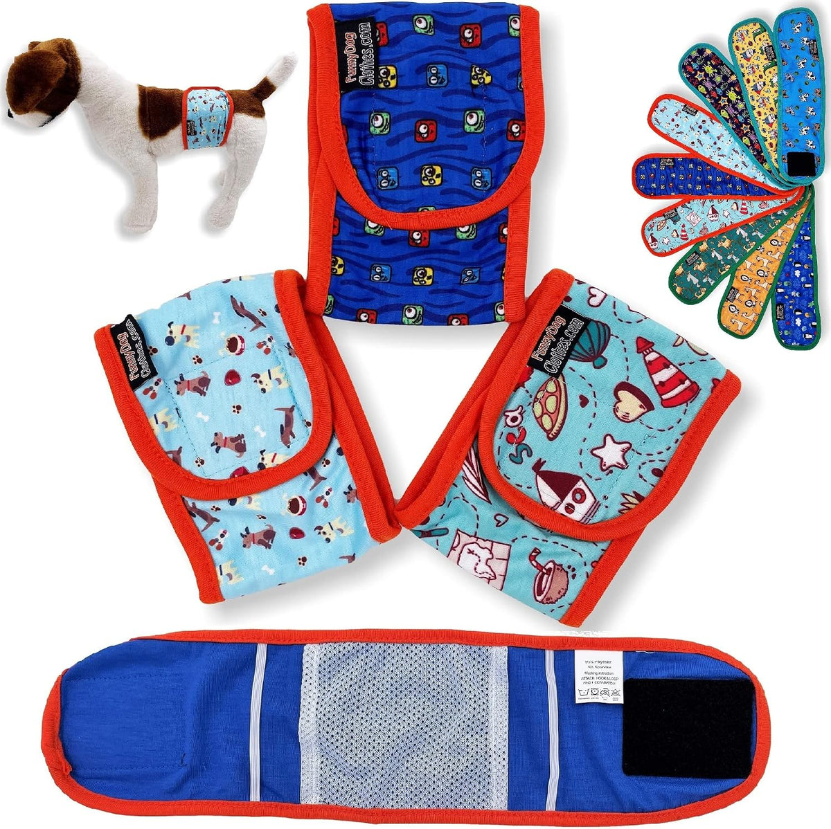 Pack of 3 Dog Belly Band Puppy Diapers Male Boy Belly Wrap Reusable - S: Waist 11" - 13" / Pack of 3 - Orange Trim