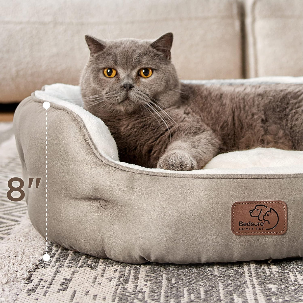 Bedsure Small Dog Bed Washable, Round Cat Beds for Indoor Cats - 25"L x 21"W x 8"Th / Camel - image 3