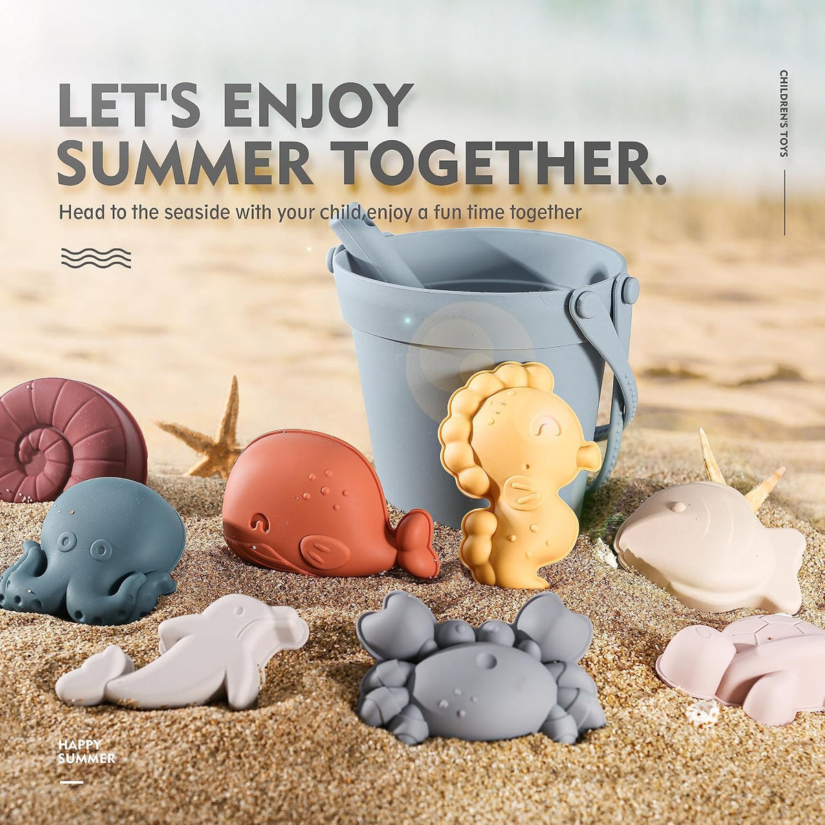 MarcZero 11Pcs Silicone Beach Toys, Bucket & Sand Toys - Blue - image 4
