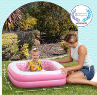 3-in-1 Inflatable Baby Pool, Safety Secure Grip Handles - 34" Square Playful Pink - image 2