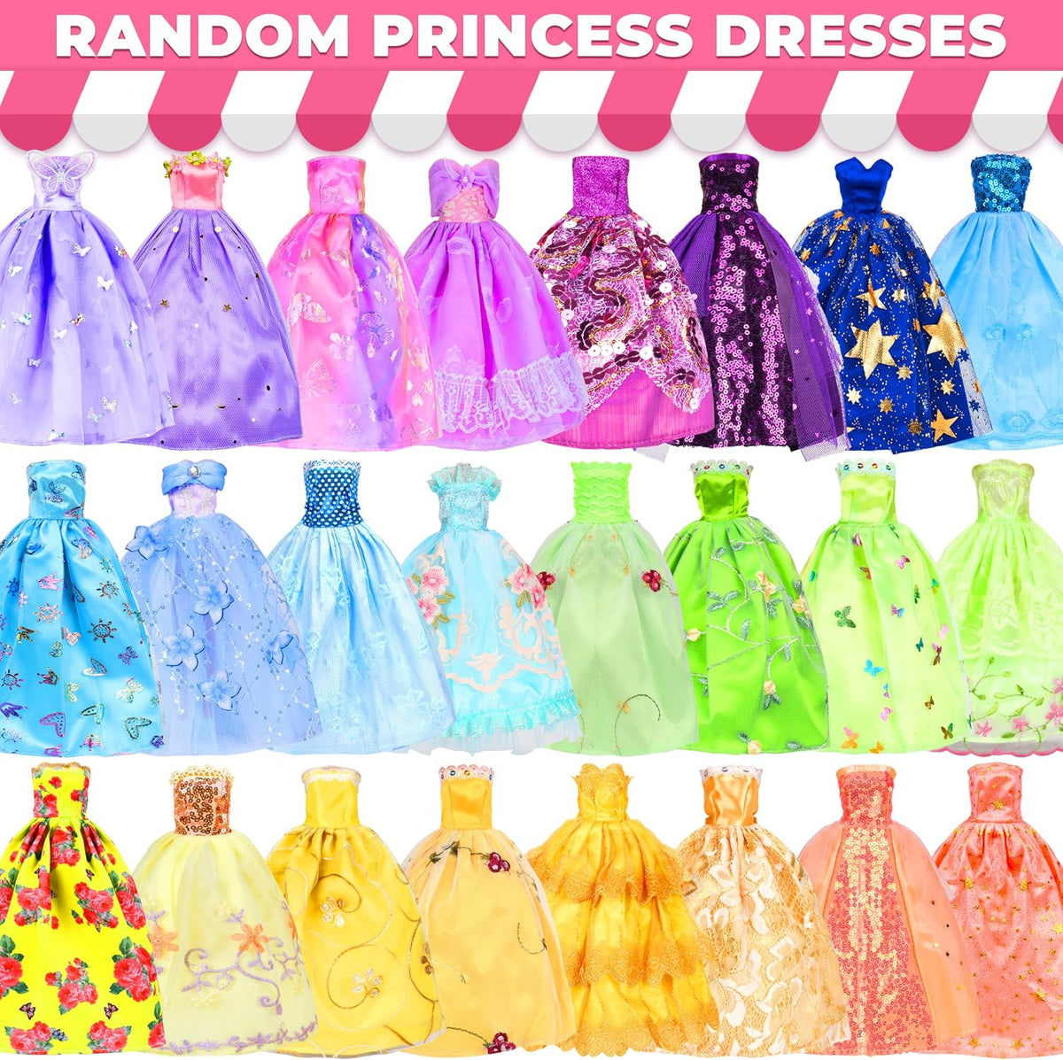 195 Pcs Doll Clothes and Accessories Kit, Include Princess Gowns - image 3