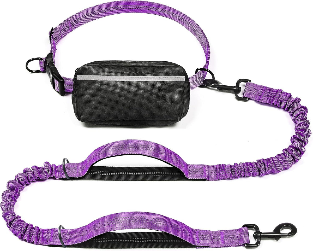 Hands Free Dog Leash with Zipper Pouch - Purple / Large