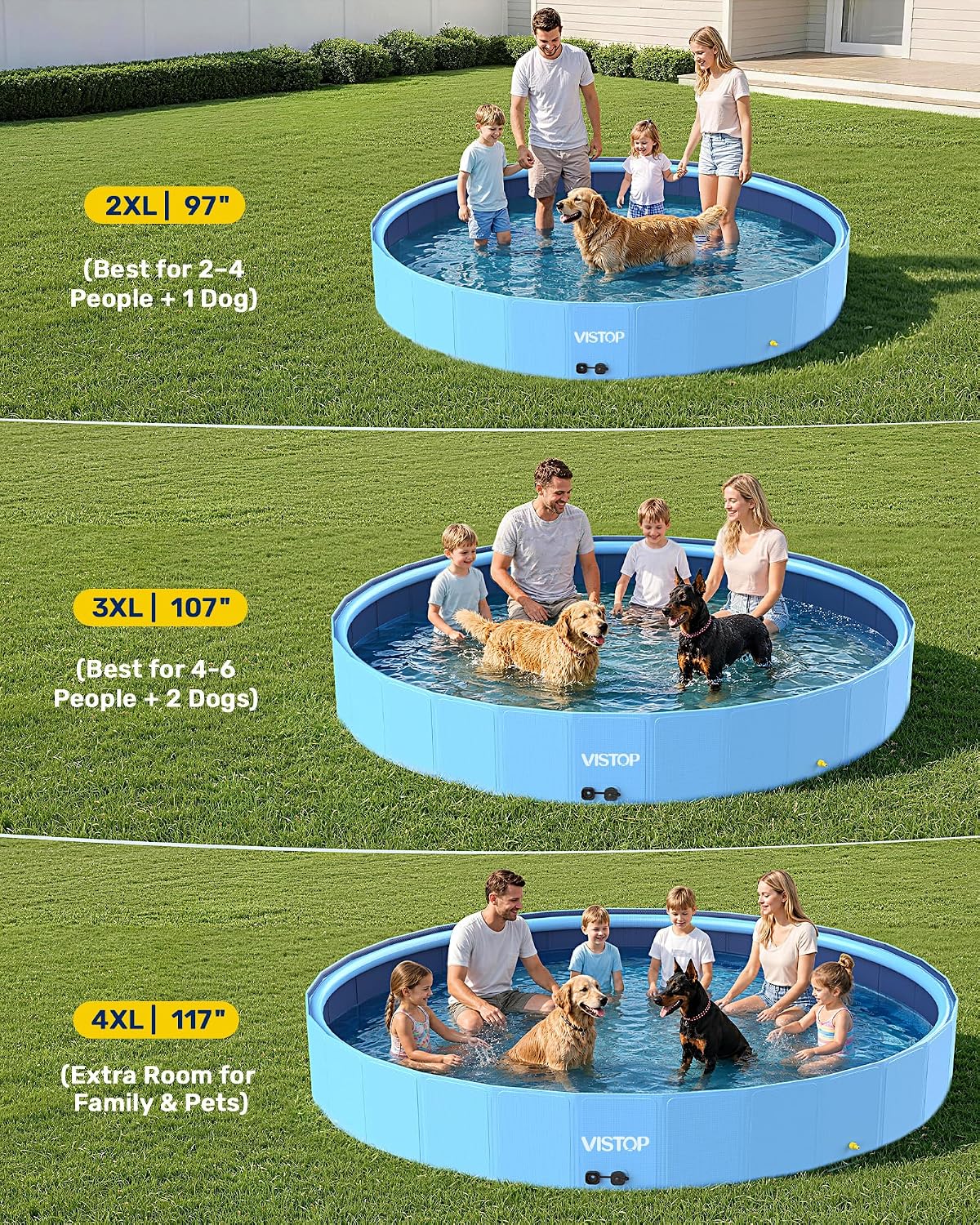 VISTOP Extra Large Foldable Dog Pool XXL - 2XL- 97" x 16" / Blue - image 4