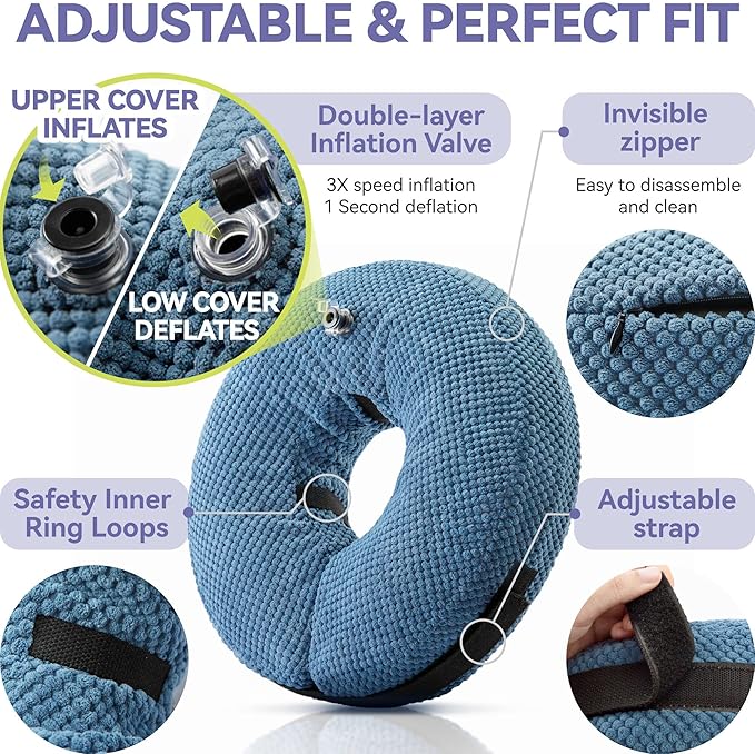 Inflatable Dog Cone Collar - Dog Neck Donut Cone Collar Alternative After Surgery - Soft Cone for Large Medium Small Dogs Cats - Alternative Recovery E Collar (Blue, XXL)