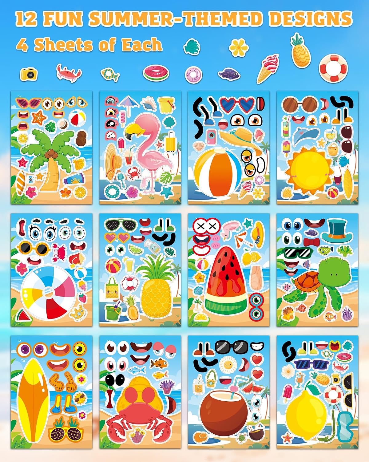 48 Fall Make-a-Face Sticker Sheets for Kids - Summer Vibe - image 2