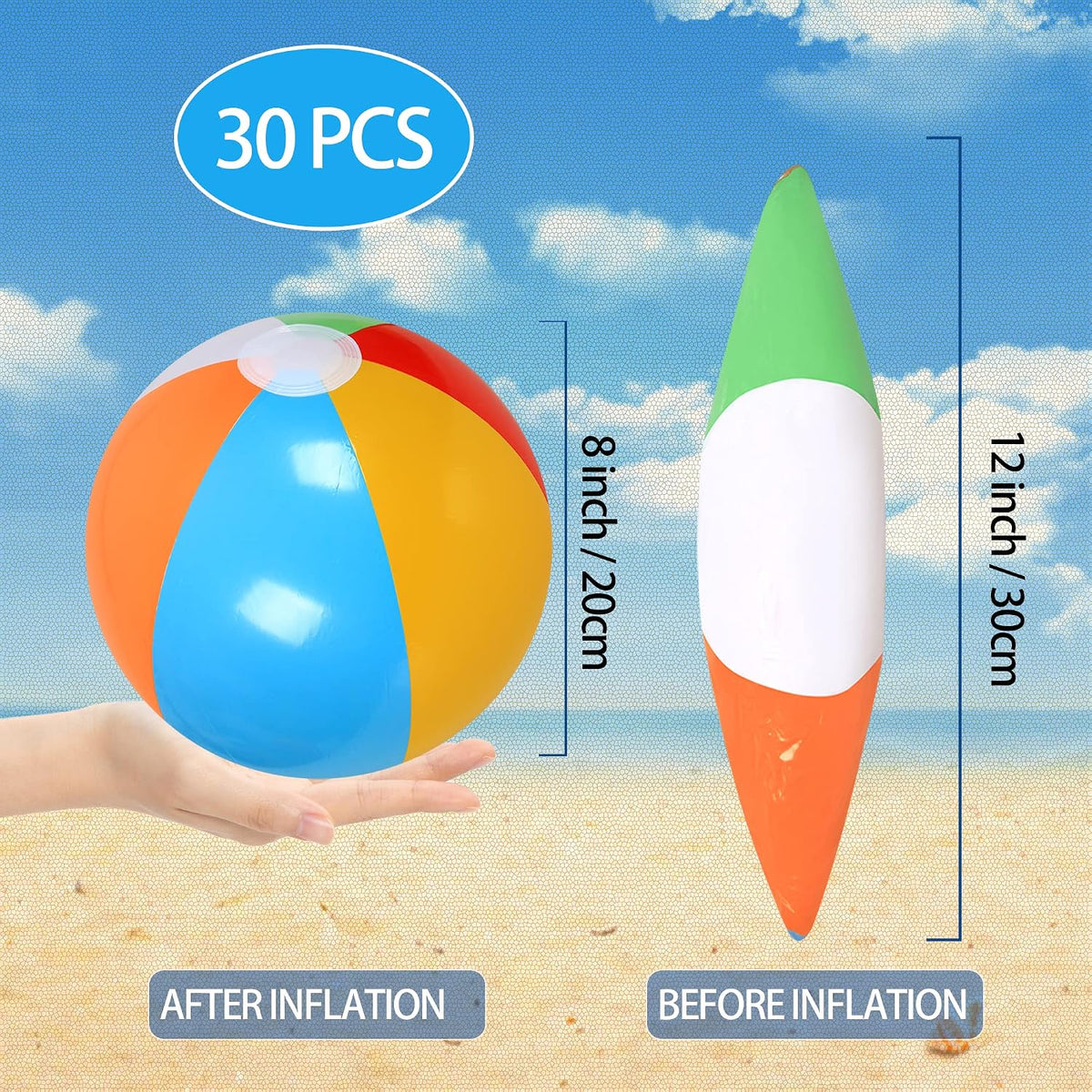 30 Pack Beach Balls Bulk, Inflatable Pool Beach Toys for Summer – Fun for Kids & Family - 12" Rainbow - image 2