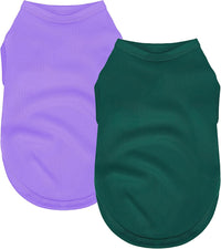 2 Pack Solid Color Dog Shirts, Lightweight, Quick Dry - Green,Purple / L (18'' Chest)