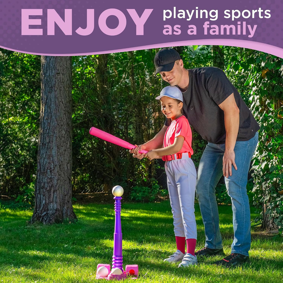 TOMLEON t-ball set for kids with adjustable batting tee, bat, six large balls and storage net - view 3