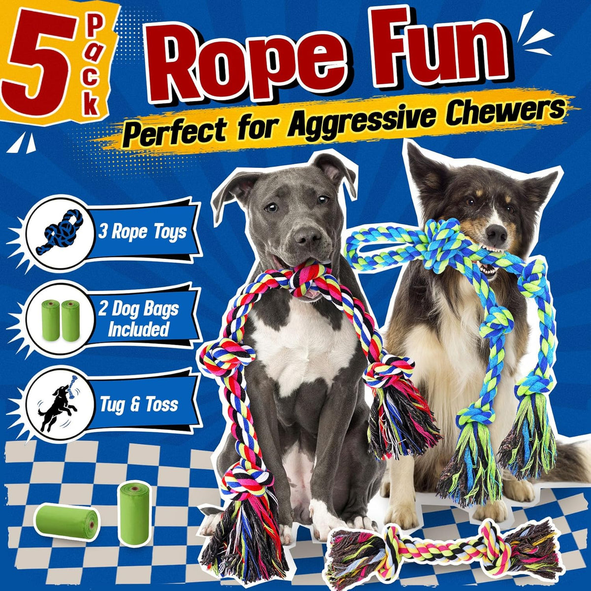 Forfon Tough & Strong Dog Rope Toy for Aggressive Chewers – Essentials for Dogs - Regular color - image 2