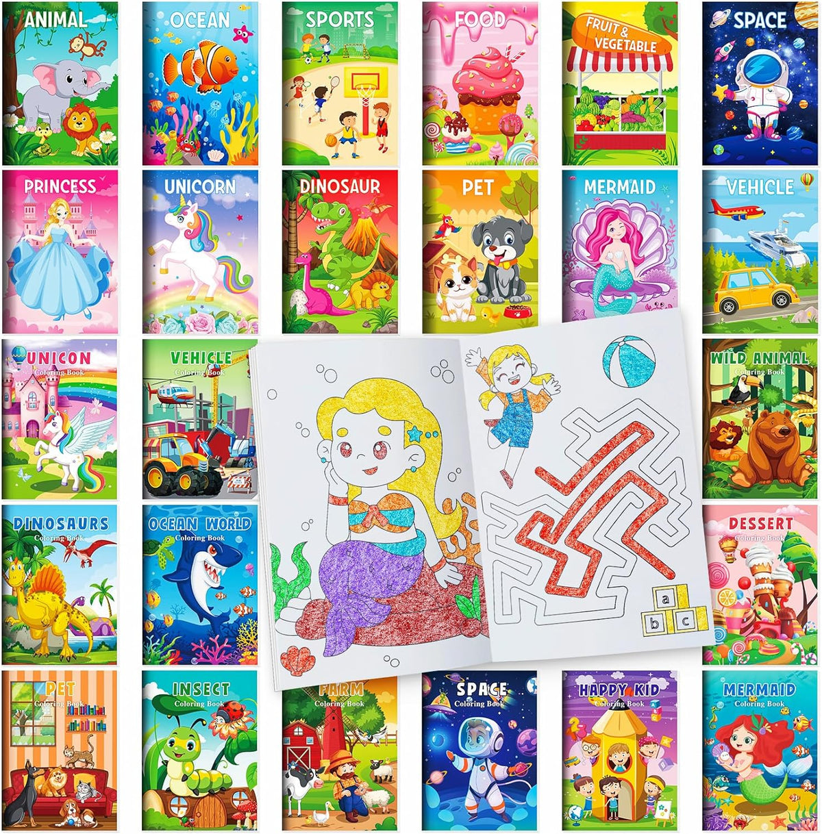 BenLouis Mini Coloring Books Bulk for Kids Ages 4-8-12 （24pcs Classic） – Fun for Kids & Family - 24 / Assorted