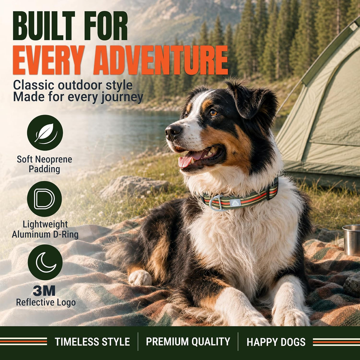 Medium Dog Collar, Neck 12"-20" - Medium (Neck 12''–20'') / Green Stripe - image 2