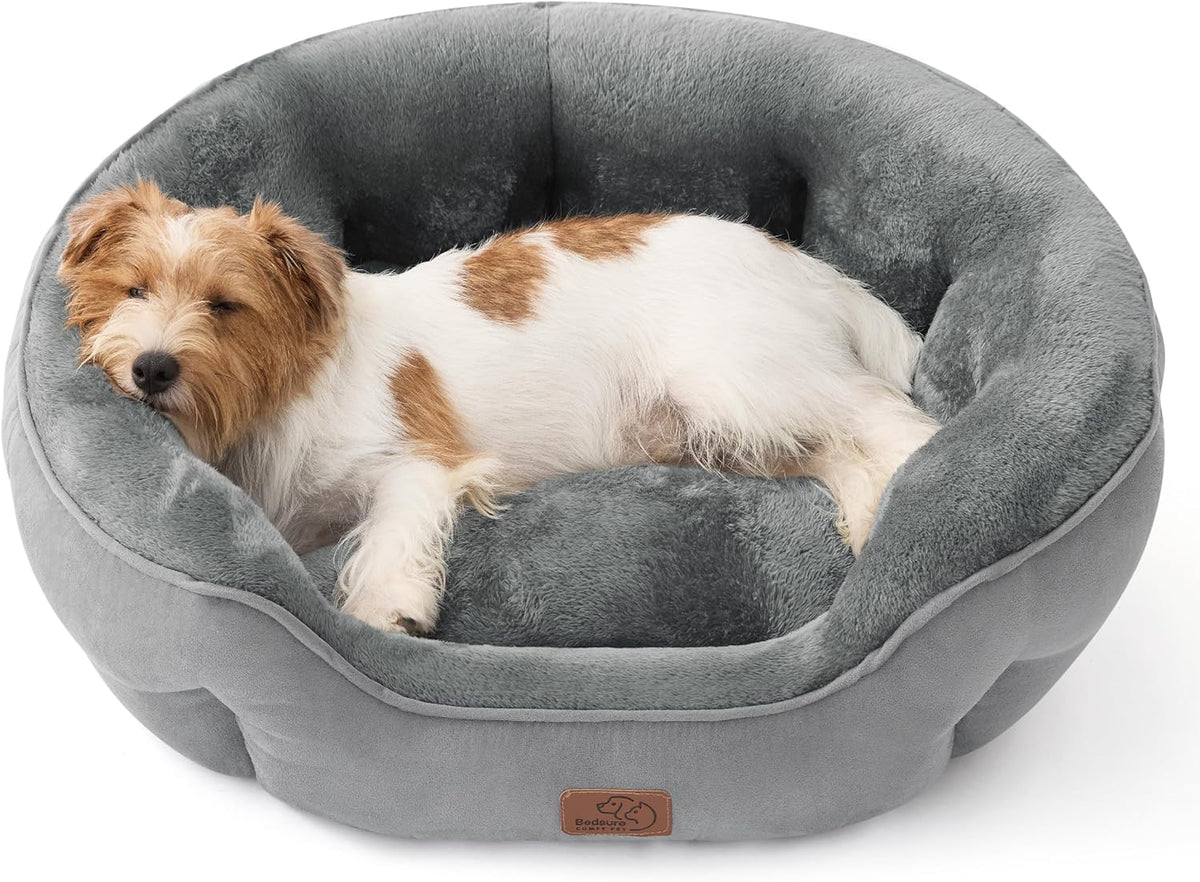 Bedsure Small Dog Bed Washable, Round Cat Beds for Indoor Cats - 28"L x 24"W x 8"Th / Grey