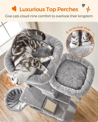 Feandrea Cat Tree, Multi-Level Condo - Light Gray / XXL (23.6"L x 19.7"W x 81.1"H) - image 3