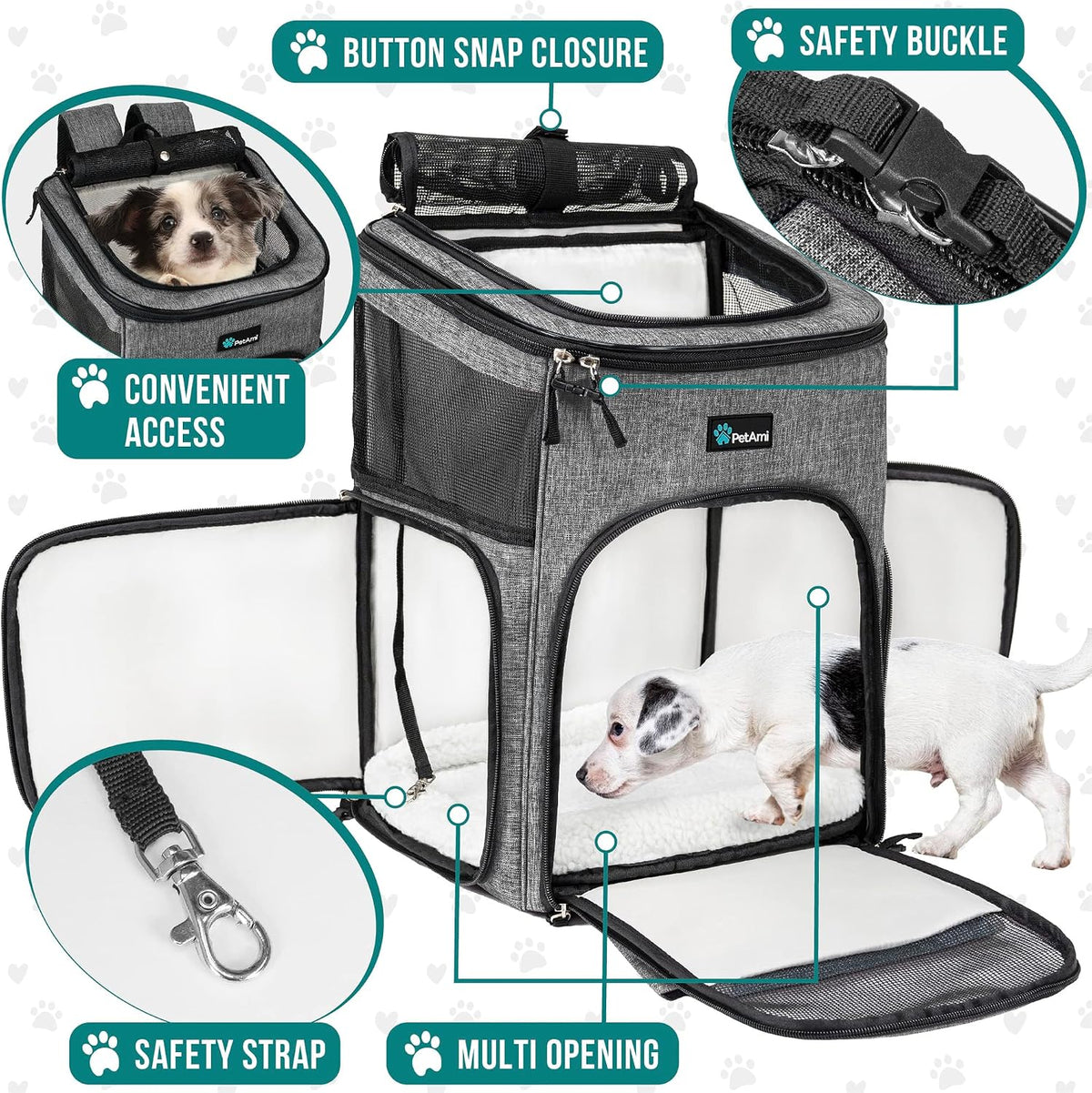 PetAmi Dog Backpack Carrier - Heather Gray / 12.5"L x 12.0"W x 16.5"H - image 3
