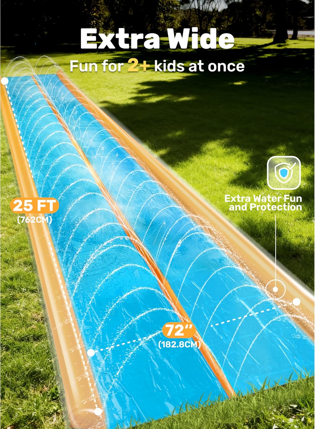 Sloosh double lane water slide, 25 x 6 ft lawn slide with sprinkler and two boards - view 2