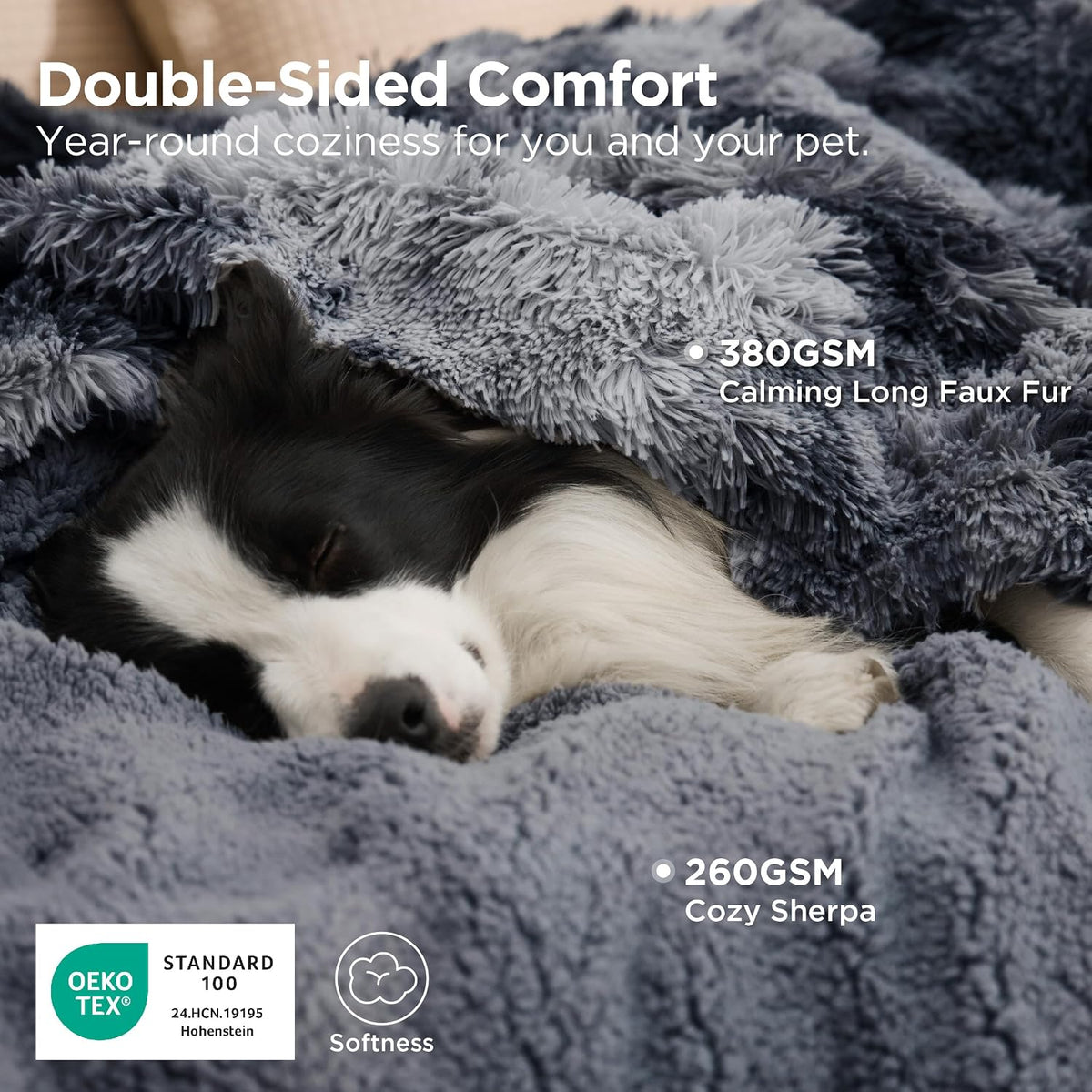 Bedsure Waterproof Dog Blankets for Large Dogs, Fluffy Faux Fur - Tie-dye Grey / XL(50x60") - image 4