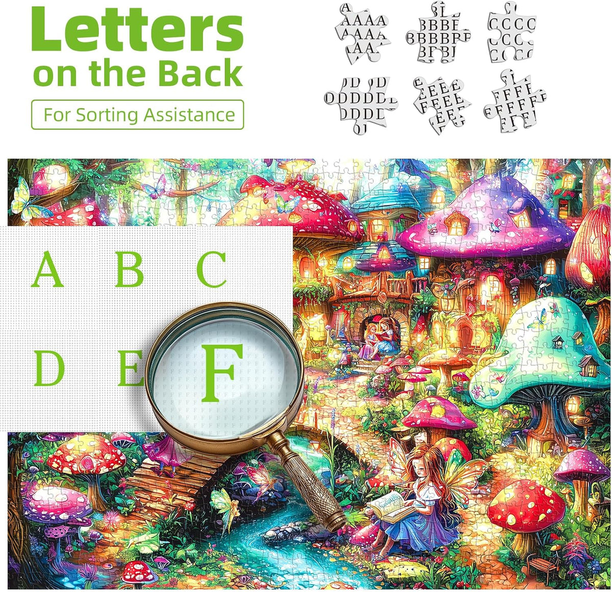 Halloween Puzzle 500 Piece with Lettered for Adults Gift - 500piece - Elf Mushroom House - 23x15" / Retired Models - image 3