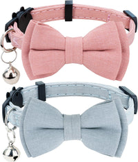 Cat Collar Breakaway Bowtie Safety with Bell Adjustbale Kitten Puppy - A-[2pcs] Pink & Blue Grey