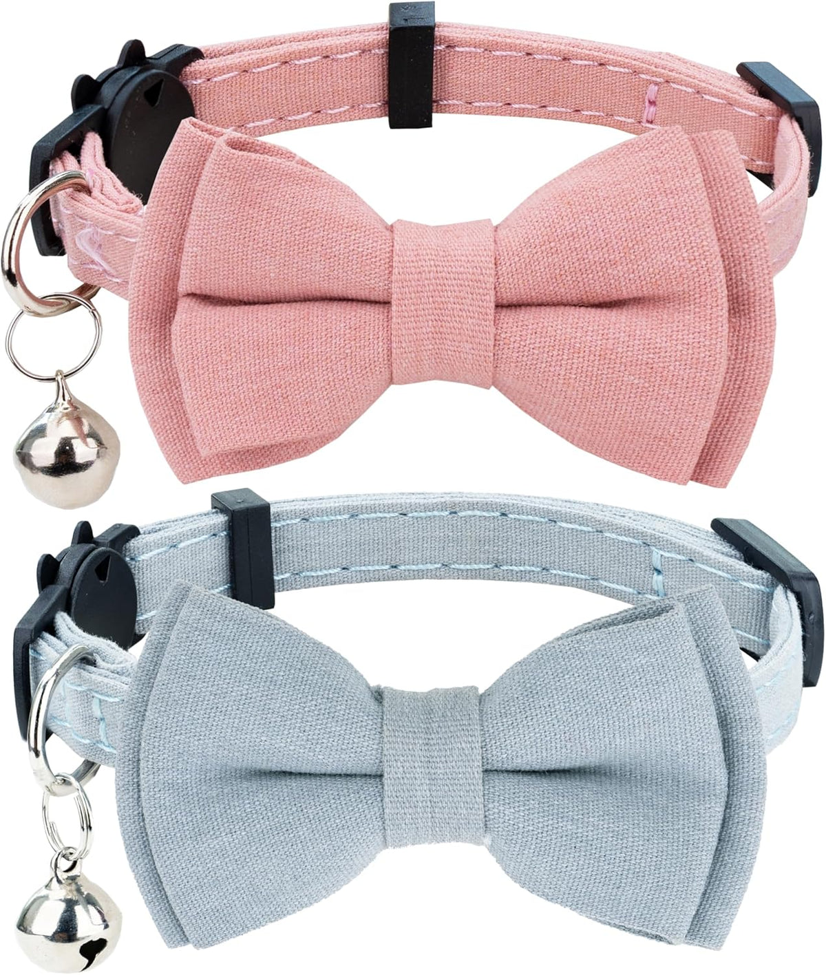 Cat Collar Breakaway Bowtie Safety with Bell Adjustbale Kitten Puppy - A-[2pcs] Pink & Blue Grey