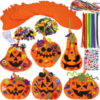 Winlyn orange foam pumpkin craft kits with Halloween face stickers, 30 pack