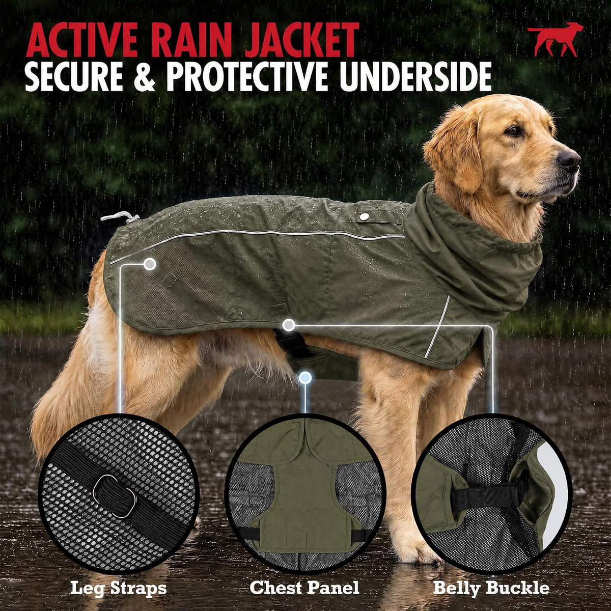 Tuff Pupper Waterproof Dog Raincoat - Woodland Olive / X-Large (60-80 lbs) - image 3