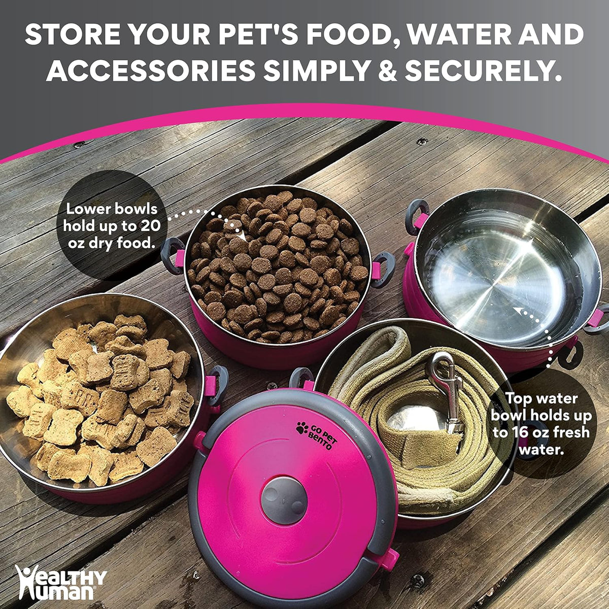 Healthy Human Travel Pet Bento Bowls - 4-Bowl Set / Pink - image 4