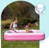 3-in-1 Inflatable Baby Pool, Safety Secure Grip Handles - 65" Rectangular Playful Pink - image 2