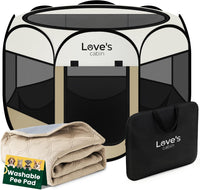 Love's cabin Pet Puppy Dog Playpen - Khaki with Pad / 25.0"L x 25.0"W x 17.0"H