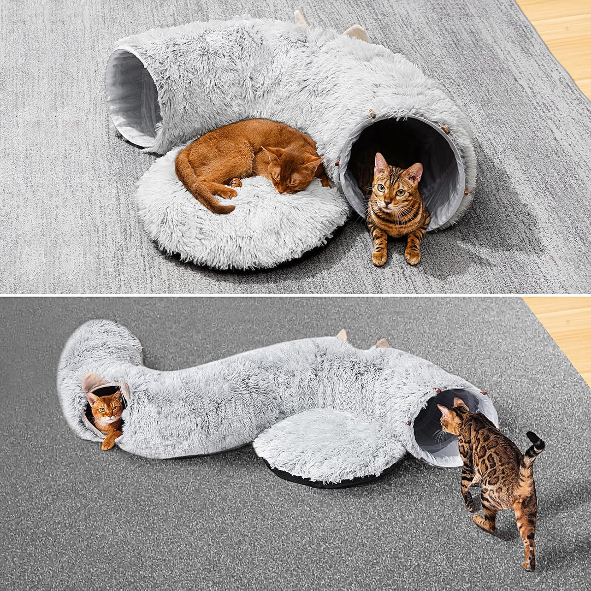 Cat Tunnel with Cat Bed for Indoor Cats - GREY - image 3