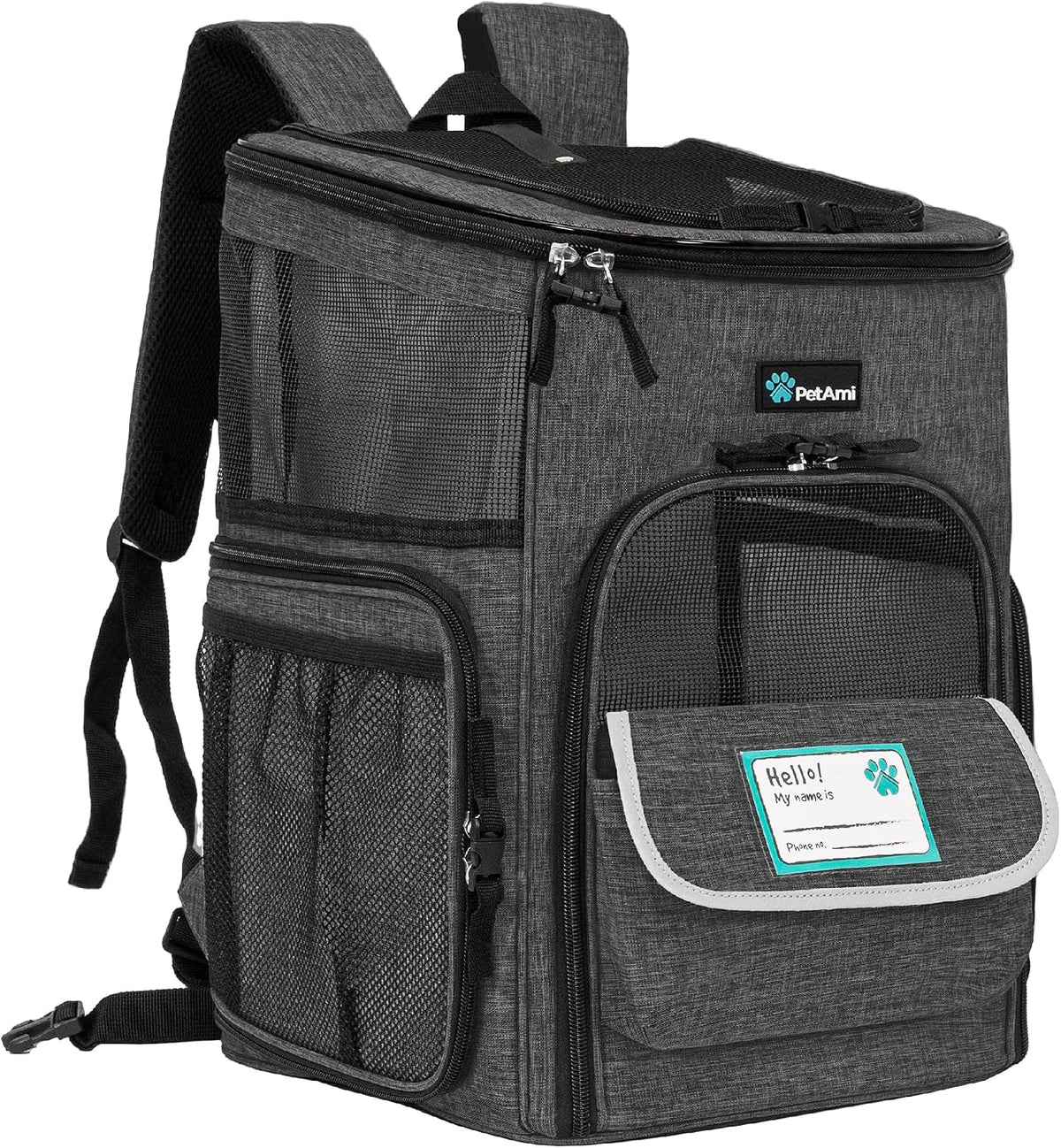 PetAmi Dog Backpack Carrier - Charcoal / 12.5"L x 12.0"W x 16.5"H